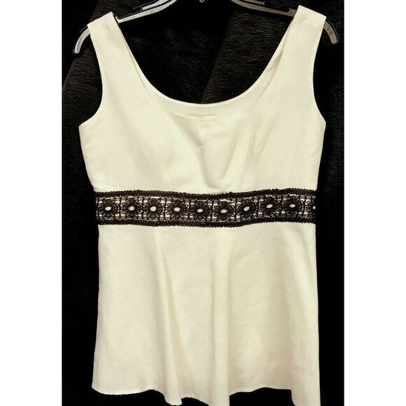 Ann Taylor Loft Linen Sleeveless Top Sz XS Empire Brown Crochet Lace Detail - Picture 1 of 6